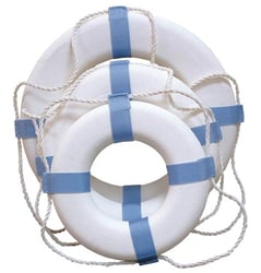 Picture of Taylor Made 2020108354 17-Inch White Decorative Ring Buoy with Blue Bands