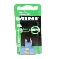 Picture of Littelfuse MIN15BP Mini 297 Series 15 Amp Automotive Blade Fuse 5 Pack
