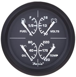 Picture of Faria Instruments 32851 Euro Black 4-in-1 Multifunction Gauge Fuel/Oil/Temp/Volt