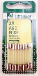 Picture of Littelfuse AGC3BP AGC Glass Fuse 3 Amp 1/4 x 1-1/4 Inch 5-Pack