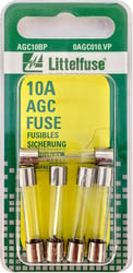 Picture of Littelfuse AGC10BP AGC 10 Amp Glass Tube Fuse 5-Pack
