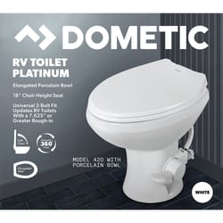 Picture of Dometic 9610008281 Model 420 Platinum RV Toilet Elongated Porcelain Bowl 18" Chair Height White