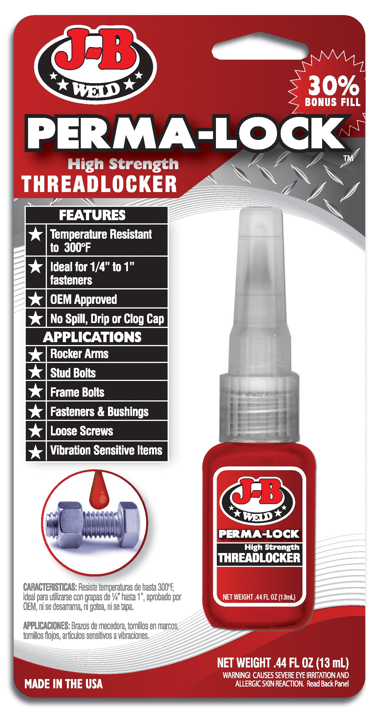 Picture of JB Weld 27113 Perma-Lock High Strength Threadlocker Red 13ml