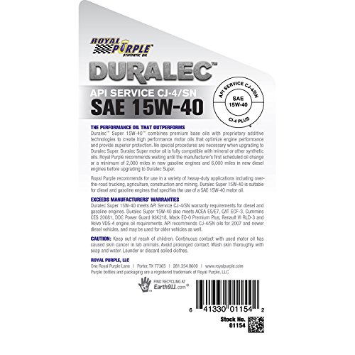 Picture of Royal Purple 01154 15W40 High Performance Synthetic Motor Oil - 1 Quart