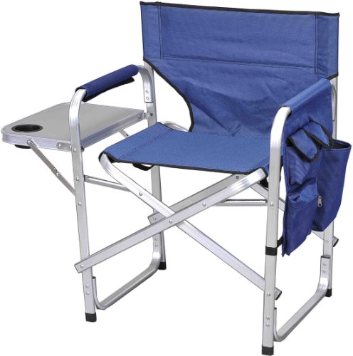 Ming's Mark SL1204-BLUE Full Back Folding Director's Chair with Side Table - Blue