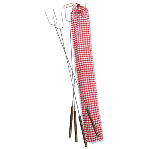 Rome Ind 3400-S Rome'S #3400-S Set Of 4 Hot Dog Roasting Forks With Ginham Print Cotton Storage Bag, 34 Inch Length