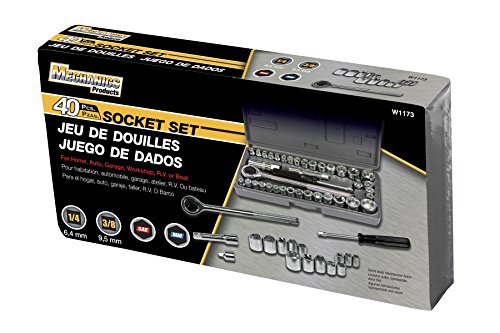 Performance Tool W1173 40-Piece SAE and Metric Socket Set with Ratchet and Case