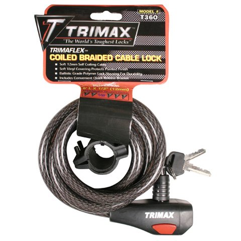 Trimax TKC126 Quadra-Braid 6ft Keyed Cable Lock 12mm