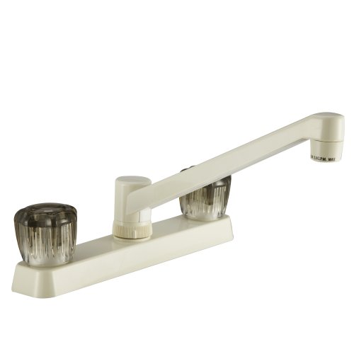 Dura Faucet DFPK600SBQ Two-Handle RV Kitchen Faucet Bisque Parchment with Smoked Acrylic Knobs