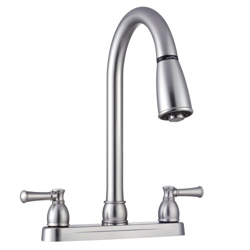 Dura Faucet DFPK350LSN Pull-Down RV Kitchen Faucet with Dual Levers Satin Nickel