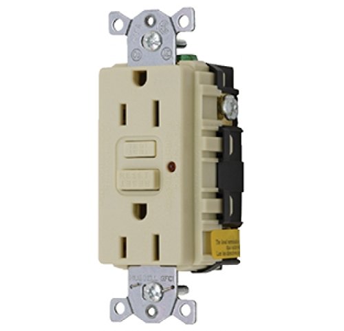 Hubbell GFRST52MI GFCI Duplex Receptacle with Weather-Resistant Cover Plate, Ivory