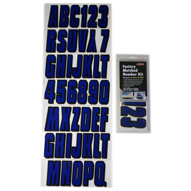 Hardline Products BLBLK320 Boat Registration Number Kit Blue/Black 3 Inch