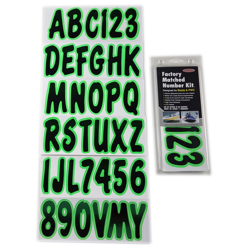 Hardline Products BLKKI200 3" Boat Registration Letter Number Kit Black Kiwi Gradient