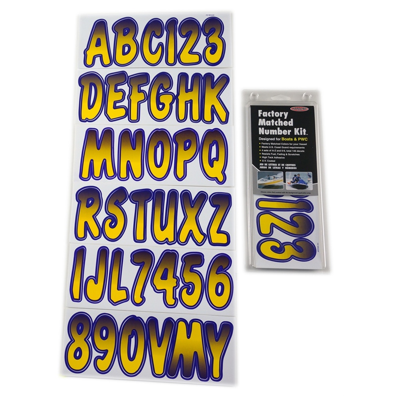 Hardline Products YEPUG200 3" Boat Registration Number Kit Yellow/Purple Gradient
