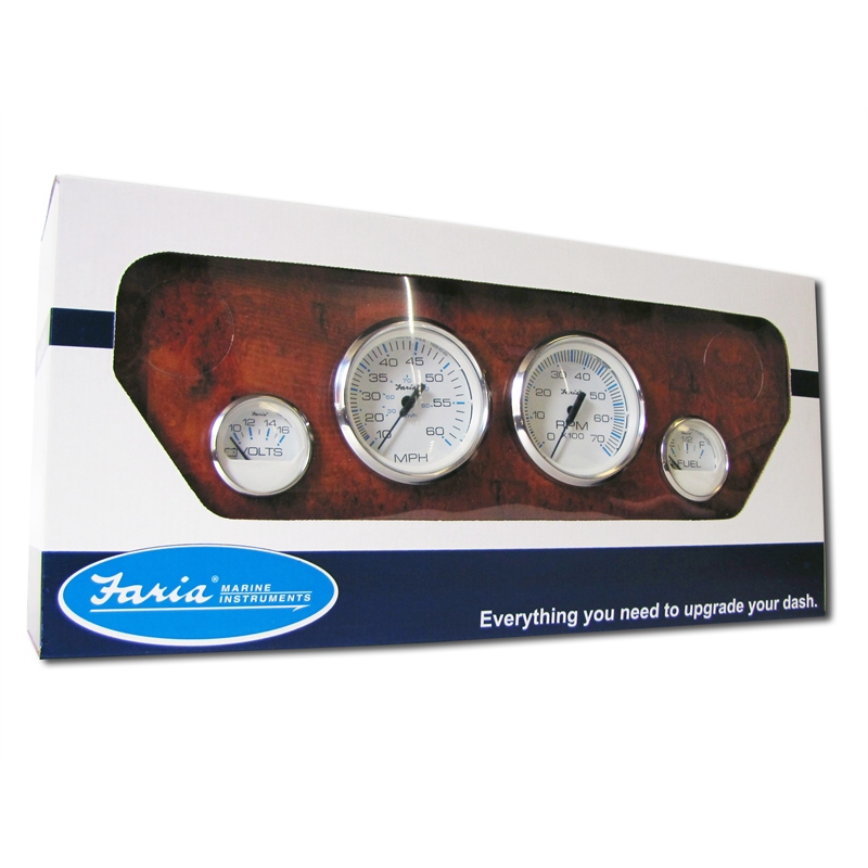 Faria Instruments KTF002 Chesapeake SS White 4-Gauge Outboard Set