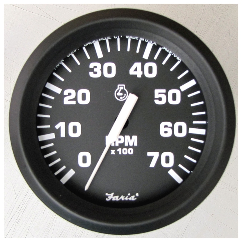 Faria Instruments 32805 Euro Black 4" Tachometer 7000 RPM Gas Outboard