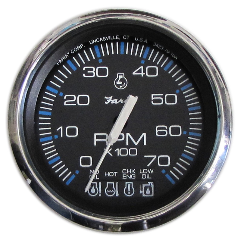 Faria Instruments 33750 Chesapeake SS Black 4" Tachometer 7000 RPM with SystemCheck Gas