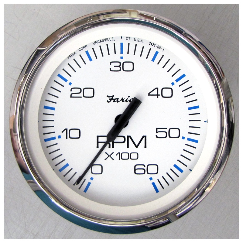 Faria Instruments 33807 Chesapeake White SS 4" Tachometer 6000 RPM Gas Inboard I/O