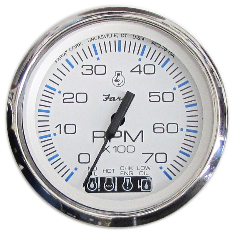 Faria Instruments 33850 Chesapeake White SS 4" Tachometer 7000 RPM OMC SystemCheck