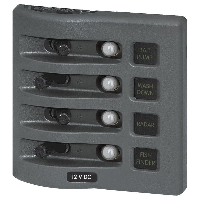 Blue Sea Systems 4374 WeatherDeck 4-Position Water Resistant Breaker Panel 12V/24V DC Gray