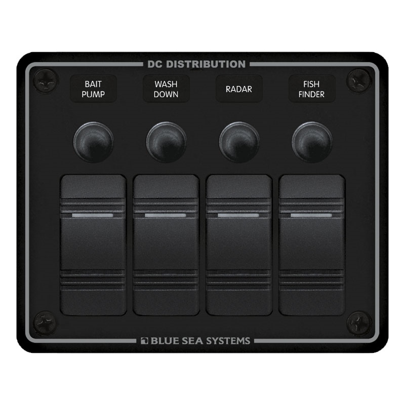 Blue Sea Systems 8372 Water Resistant 4-Position Circuit Breaker Panel with Contura Switches