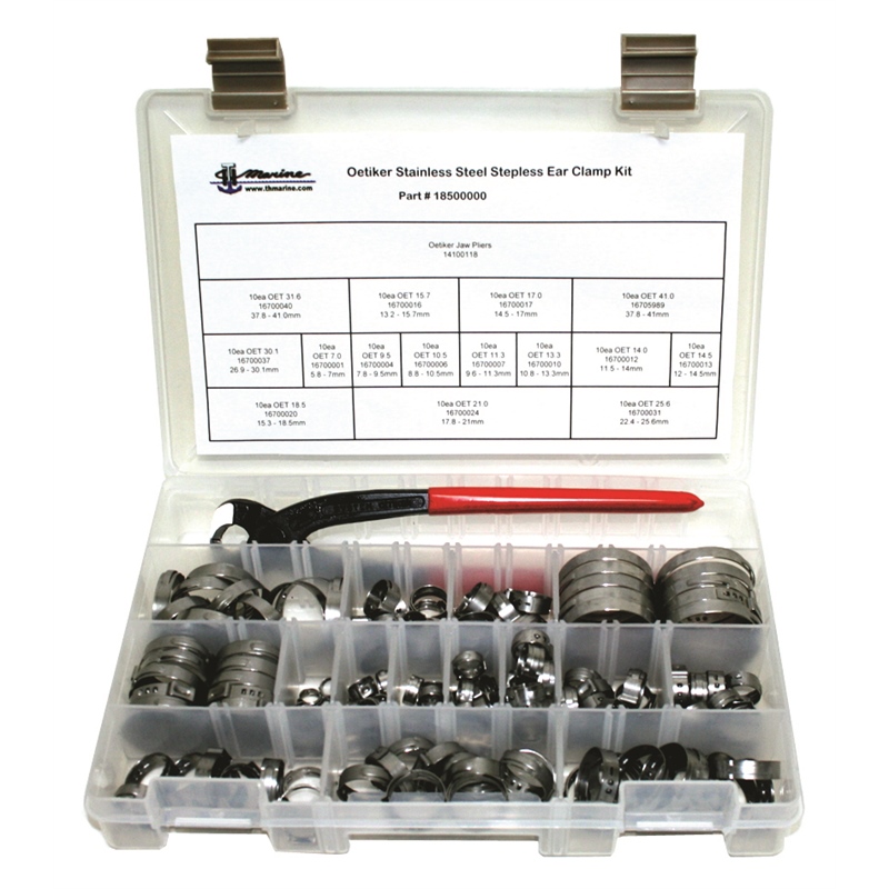 T-H Marine 18500000 Oetiker Stainless Steel Stepless Ear Clamp Kit with Crimping Tool 150-Piece