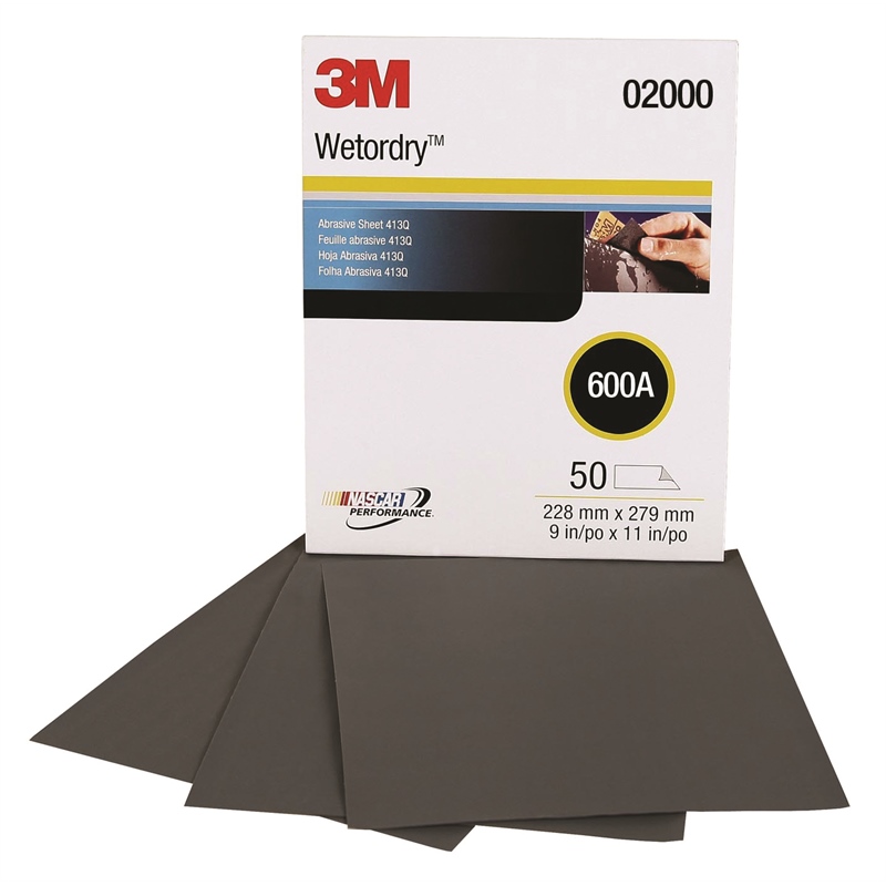 3M 02000 Wet Or Dry Tri-M-Ite Sandpaper Sheets 600 Grit