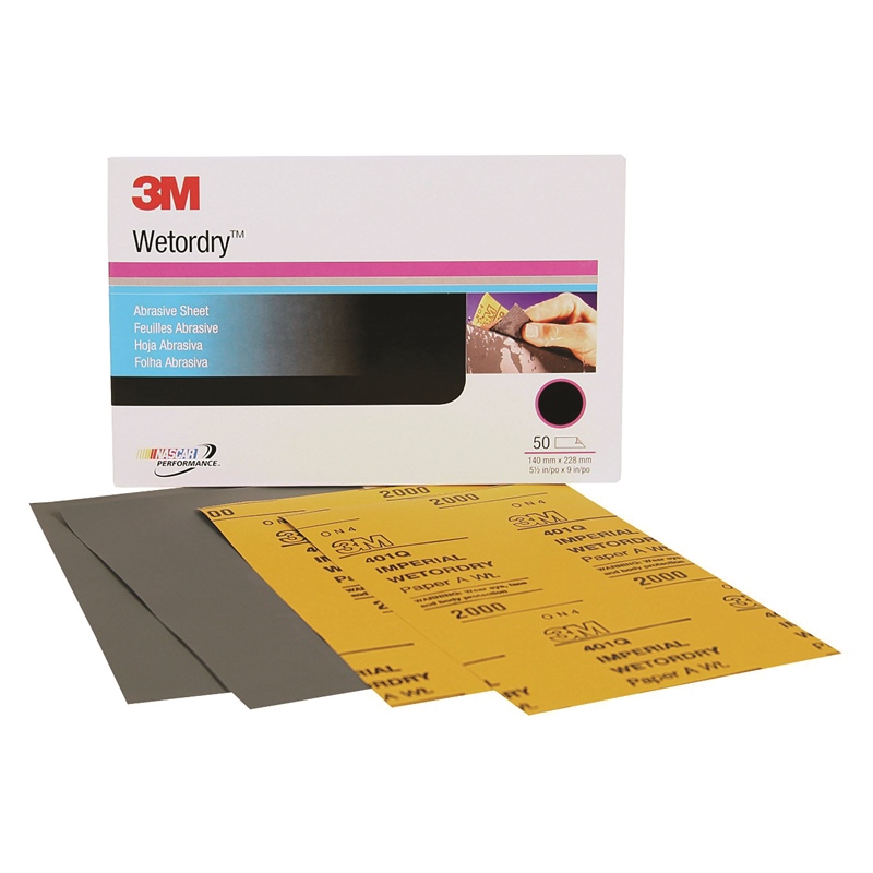 3M 02044 Imperial Wet Or Dry Paper Sheets 5-1/2" x 9" 2000 Grit 50-Pack