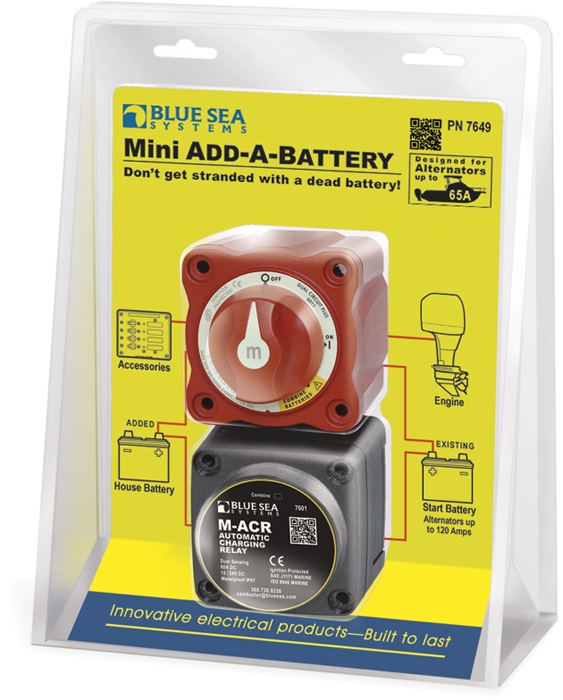 Blue Sea Systems 7649 Mini Add-A-Battery Kit with ACR and Dual Circuit Switch