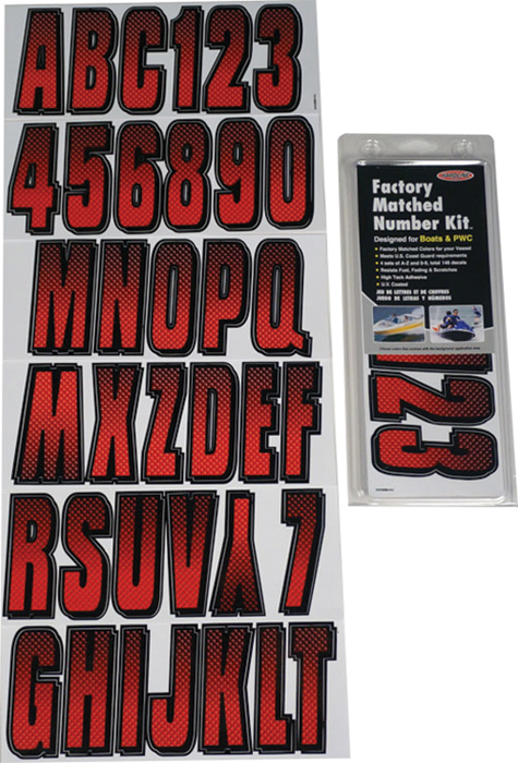 Hardline Products REBKG300 Carbon Fiber Boat Registration Number Kit 3" Red-Black Gradient