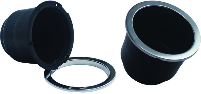 T-H Marine LCH-1SR-DP Black Molded Cup Holder with Stainless Steel Rim
