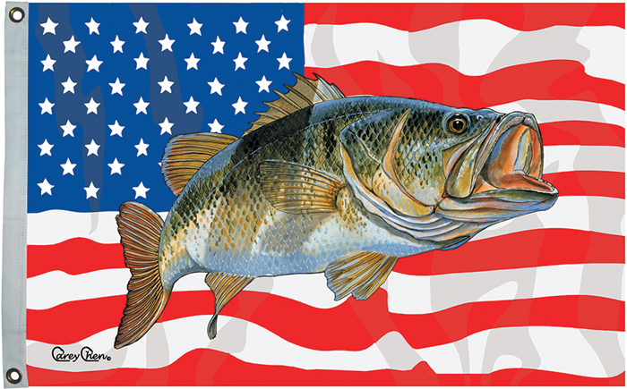 TAYLOR 1962 US Flag with Bass Fish Design 36x60