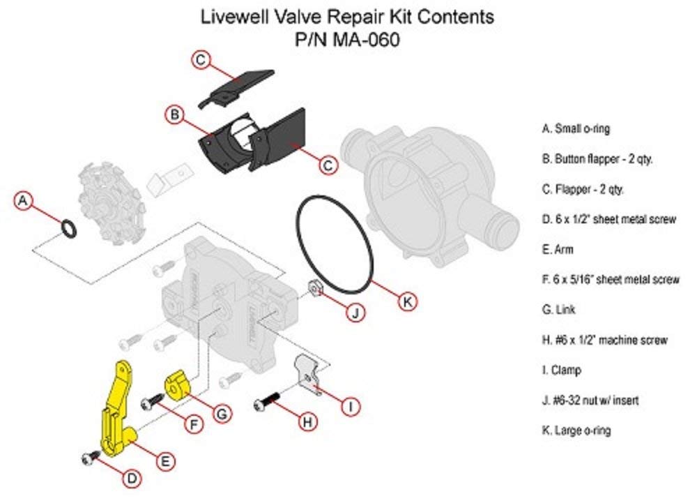 Flow Rite MPA-060 Livewell Valve Repair Kit for V1 V2 V3 V4 Valves