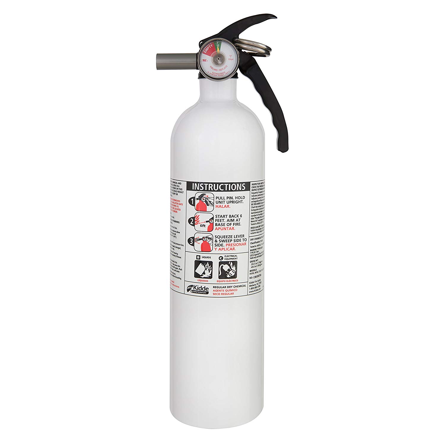 Kidde Safety 466628MTL Marine Fire Extinguisher 10 BC White with Gauge