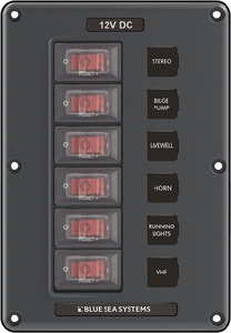 Blue Sea Systems 4322 Water-Resistant Circuit Breaker Switch Panel 6 Position