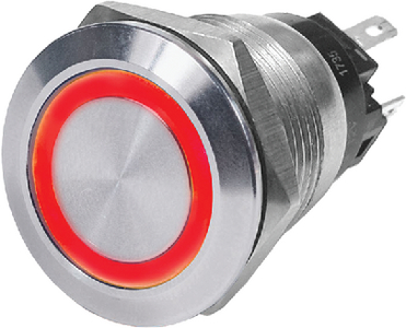 Blue Sea Systems 4163 Push Button Switch with LED Ring, Red, Off-(On), 10A