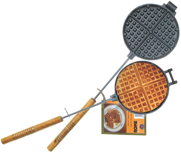 Rome Ind 1028 Chuckwagon Cast Iron Waffle Iron with Long Wood Handles