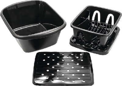 Camco 43518 3-Piece RV Sink Kit with Dish Drainer, Dish Pan and Sink Mat