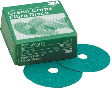 3M 36507 Green Corps Fibre Disc 5" x 7/8" 40 Grit (20-Pack)