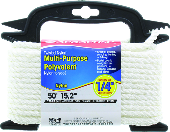 SeaSense 50012890 1/4 Inch x 50 Ft Twisted Nylon Rope White
