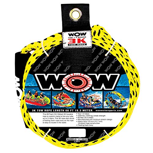WOW Sports 17-3030 3K 60 Ft Tow Rope with Floating Foam Buoy 1-3 Person