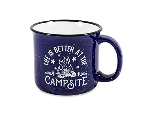 Camco 53387 Ceramic Coffee Mug 14 oz Blue Campfire Design