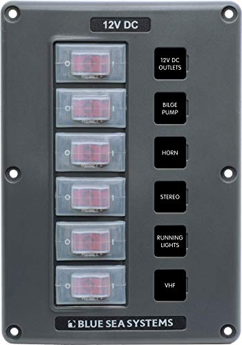 Blue Sea Systems 4322BSS 6-Position Water-Resistant Circuit Breaker Switch Panel