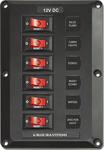 Blue Sea Systems 4352BSS 12V DC Circuit Breaker Panel 6 Position 45 Amp