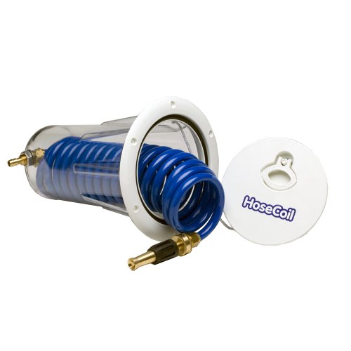 Hose Coil HC15F Flush Mount Marine Washdown Enclosure with 15' Coil Hose and Brass Nozzle