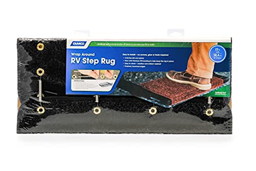 Camco 42942 Premium Wrap-Around RV Step Rug with UV Protection 22" x 23" Black