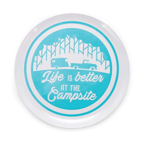 Camco 53227 Melamine Dinner Plate 9.75 Inch Blue Tree and Truck Pattern