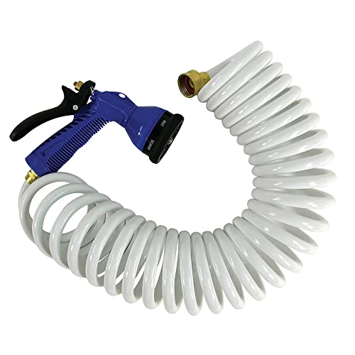 Whitecap Industries P-0441 25' White Coiled Hose with Adjustable Nozzle