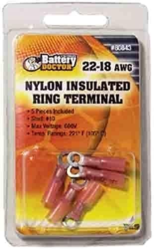 Picture of WirthCo 80843 Nylon Insulated Ring Terminal #10 Stud 22-18 AWG 5-Pack