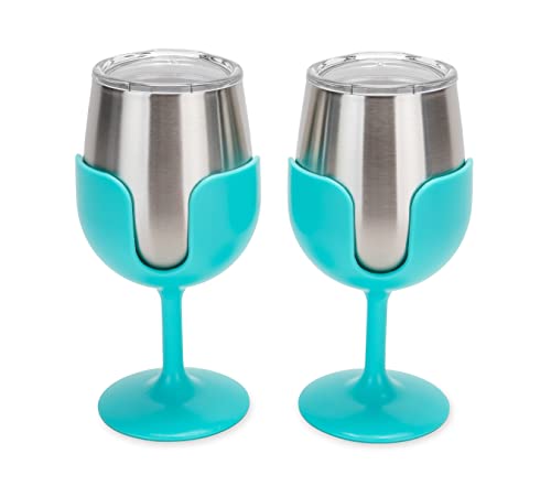 Camco 53484 Insulated Wine Tumblers 8 oz Light Blue 2-Pack